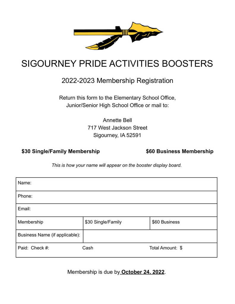 Sigourney Pride membership form